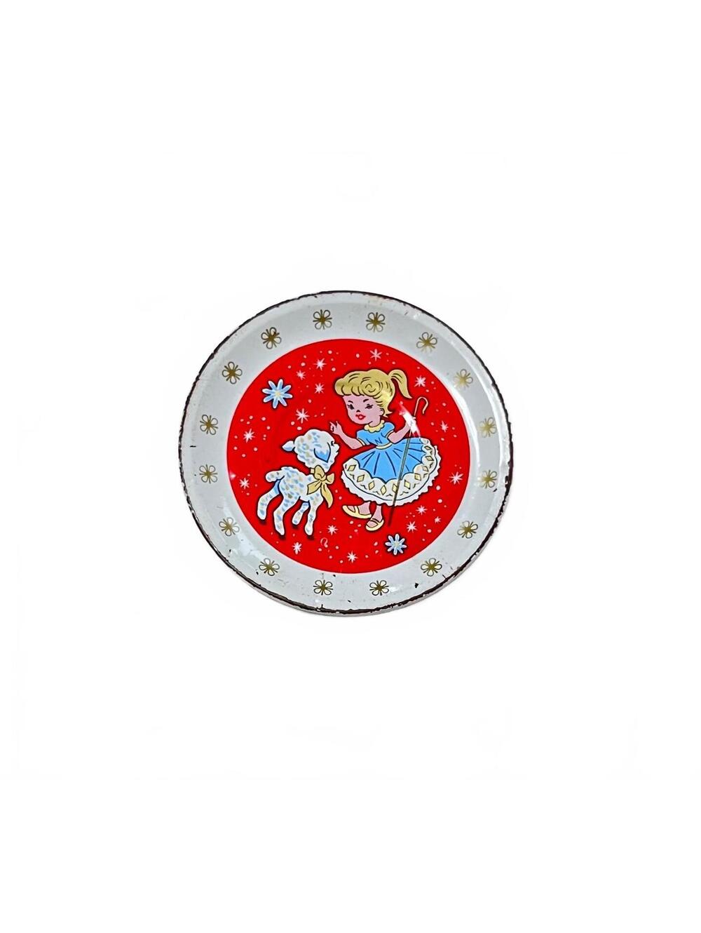 Vintage Ohio Art Mary Had A Little Lamb Tin Toy Plate Miniature Tea Set Dish